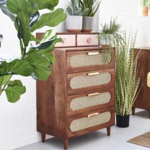 Rattan Solid Wood Tall Chest of Drawer