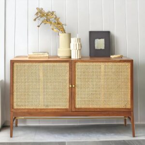 Wooden Cane 2 Door Natural Finish Sideboard Furniture