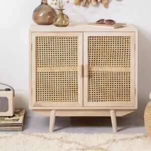Wooden Cane 2 Door Natural Finish Sideboard Furniture