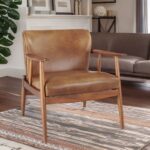 Stylish Leather Accent Chair Solid Wooden