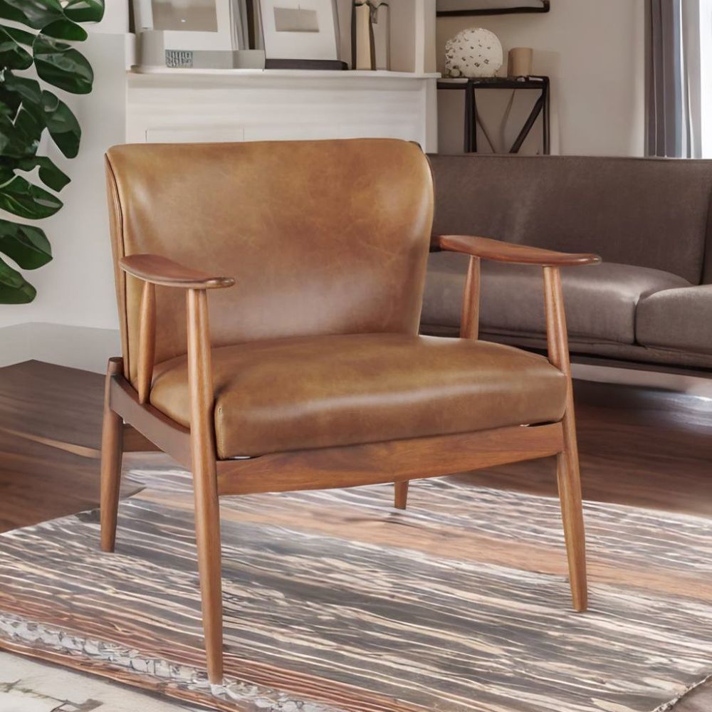 1-1-4.jpg Stylish Leather Accent Chair Solid Wooden - Image 1