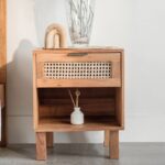 Solid Wood Cane Nightstand Bedside Table