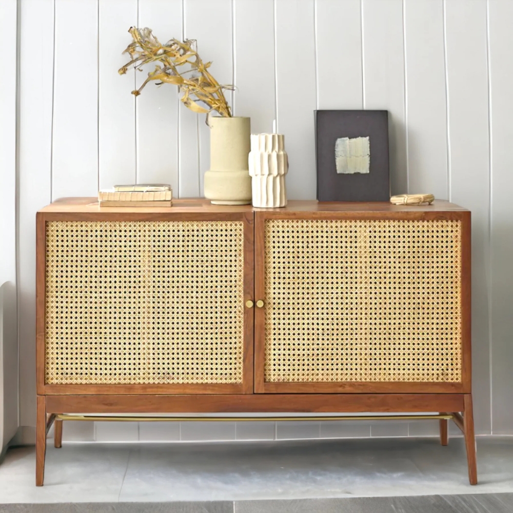 1-10-9.jpg Wooden Cane 2 Door Natural Finish Sideboard Furniture - Image 1