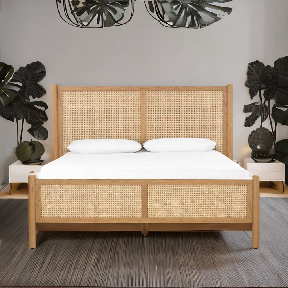 1-10.jpg Jodhpuri Modern Cane & Khaki Oak Wood Bed - Image 1