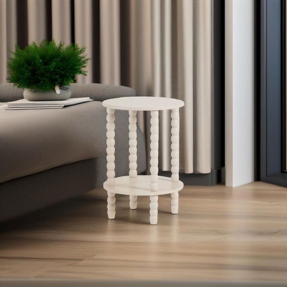 1-102-3.jpg Antique White Wooden End Table - Image 1