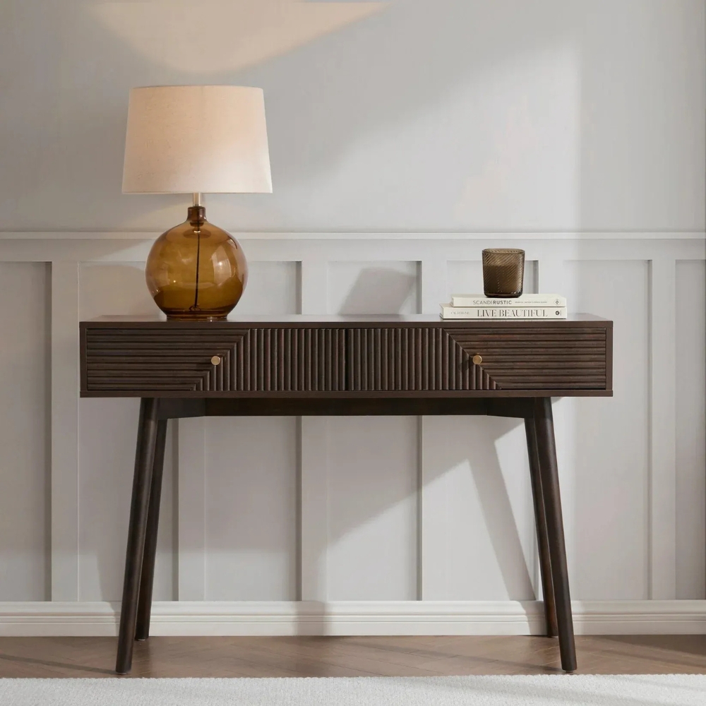 1-12-10.jpg Handcrafted Wooden Brown Finish Console Table - Image 1