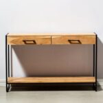 Industrial Two Drawer Wooden Desk Console - Image 2