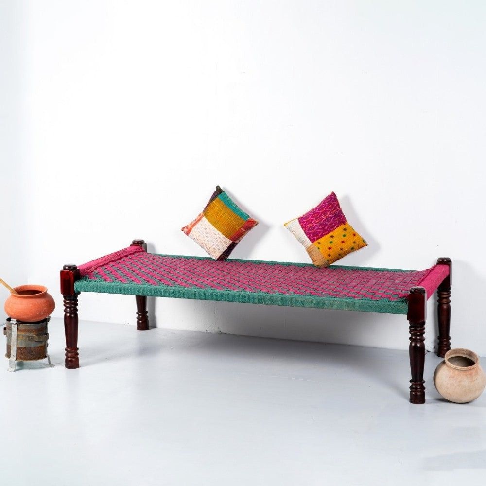 1-122-2.jpg Jodhpuri Wooden Khatiya Khaat Multicolor - Image 1