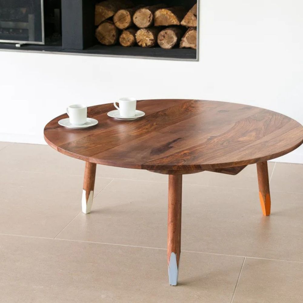 1-122-4.jpg Handcrafted Sheesham Solid Round Wood Coffee Table - Image 1