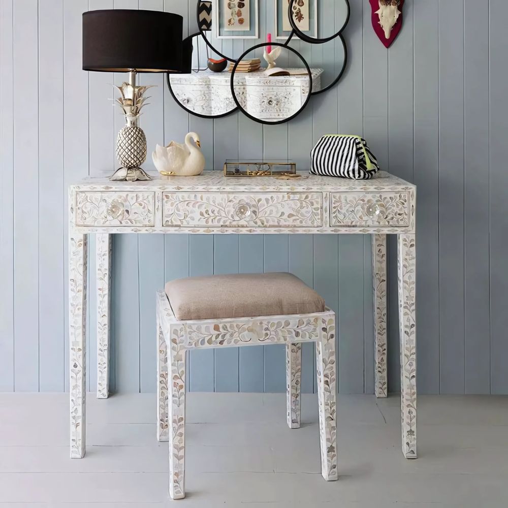 1-128.jpg Handmade Inlay Console Table With 3 Drawer - Image 1