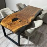 Live Edge Modern Wooden Dining Table With 4 Chair - Image 5