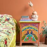 Jodhpuri Handpainted Peacock Bedside Table for Bedroom