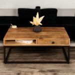 Handcrafted Drawer Natural Mango Wood Coffee Table