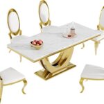 Sterling Metal Dining Table With Chairs In Golden - Image 5