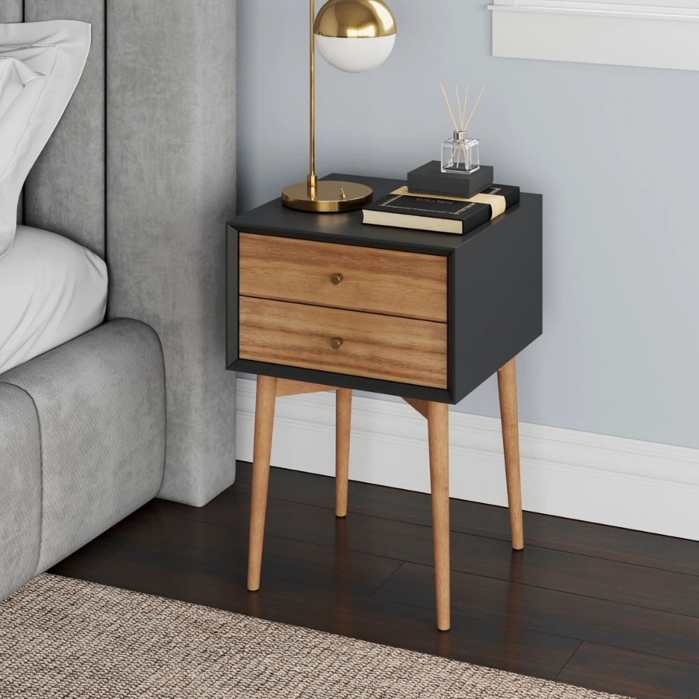 1-17-10.jpg Handcrafted Wooden 2 Drawer Bedside Table Natural Mango Finish - Image 1