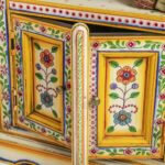 Jodhpuri Wooden Handmade Cream & Yellow Hand Painted Bedside Table - Image 4