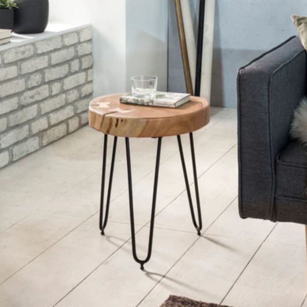 1-17-7.jpg Wooden Modern Iron End Table - Image 1