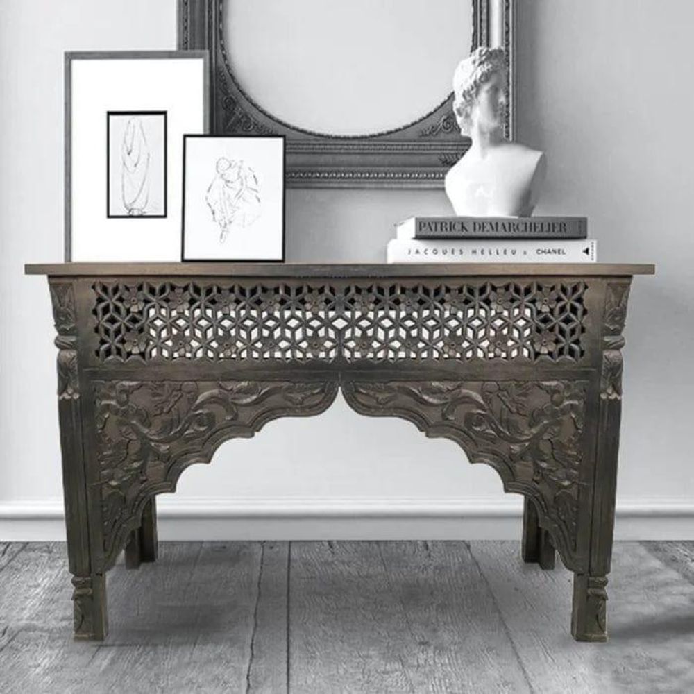 1-171-2.jpg Handcrafted Solid Wood Hand Carving Console Table - Image 1