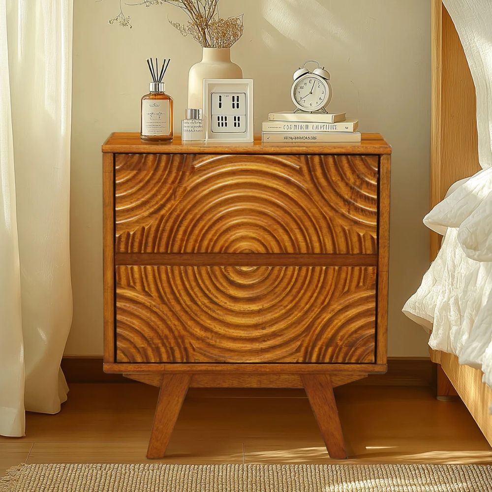 1-18-5.jpg Handcrafted Bedside Table 2 Drawer Natural-Finish - Image 1
