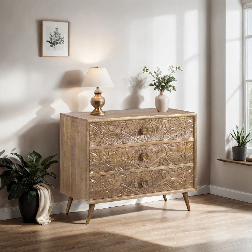 1-181.jpg Fulera Wooden Carved Chest of Drawers - Image 1
