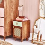 Wooden Cane 1 Drawer Bedside Table