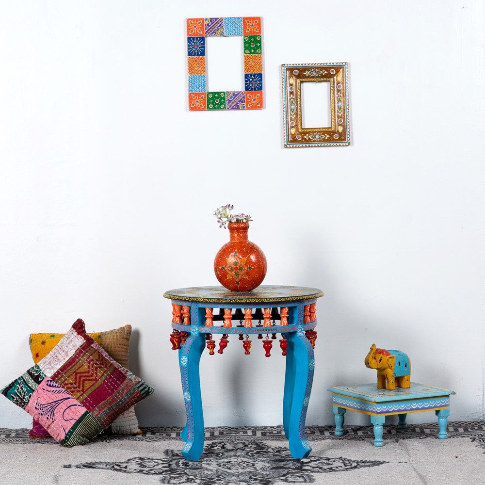 1-190.jpg Wooden Handpainted Side Table - Image 1