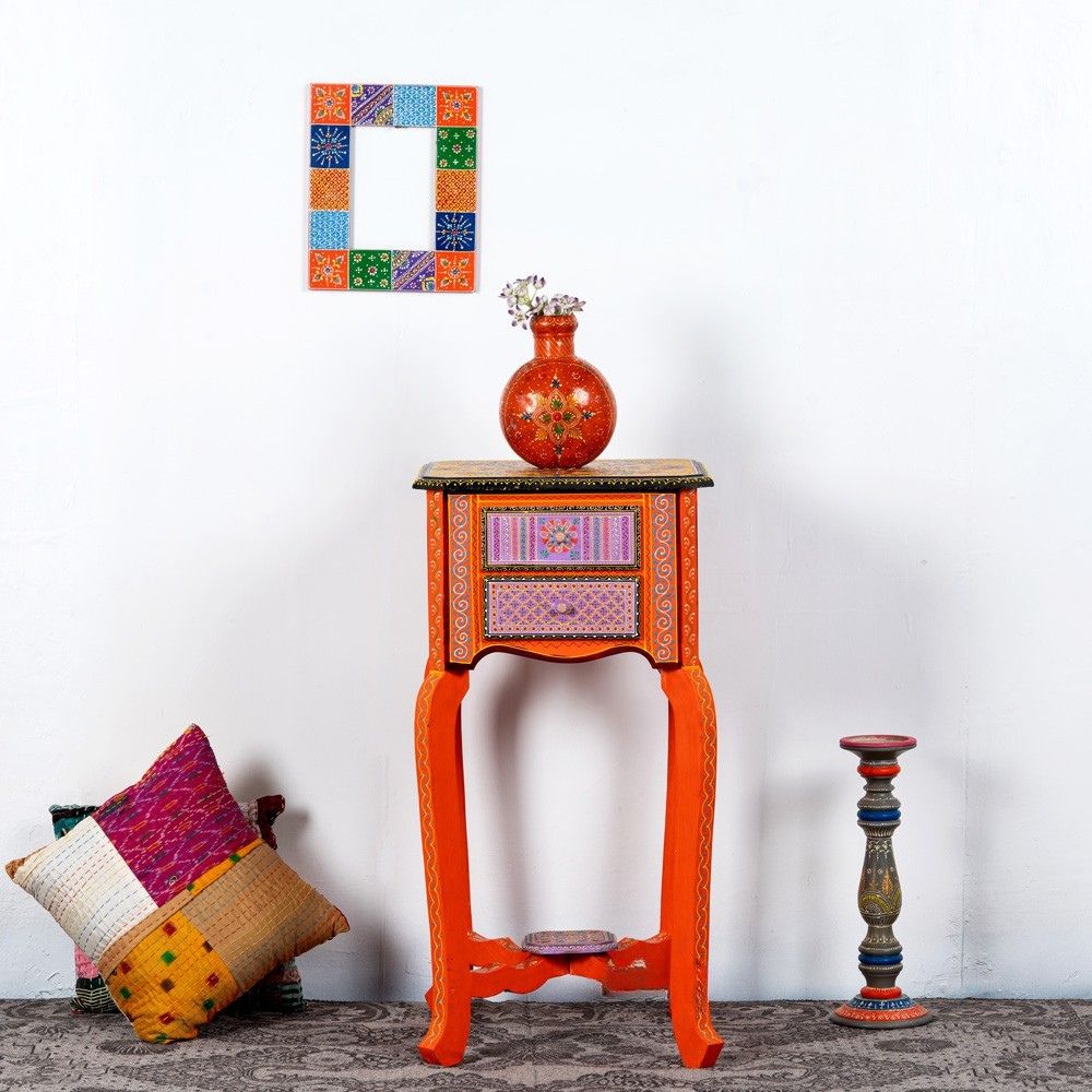 1-191.jpg Wooden Handpainted Side Table - Image 1