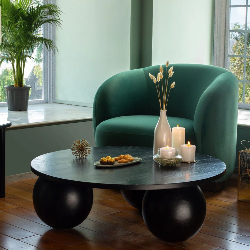 1-194-2.jpg Handcrafted Round Mango Wooden Coffee Table - Black Finish - Image 1