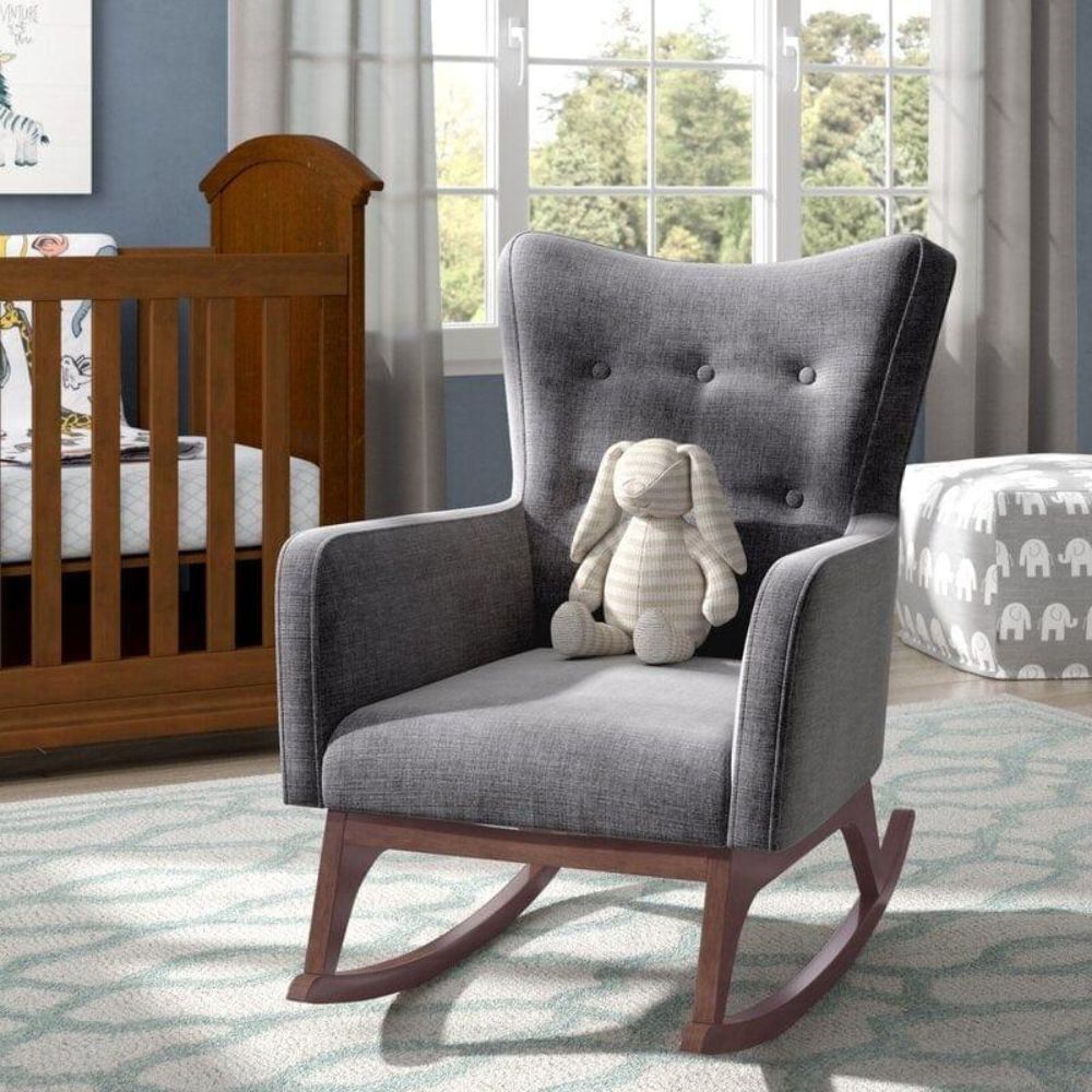 1-206-1.jpg Wooden and Cushioned Rocking Chair - Image 1
