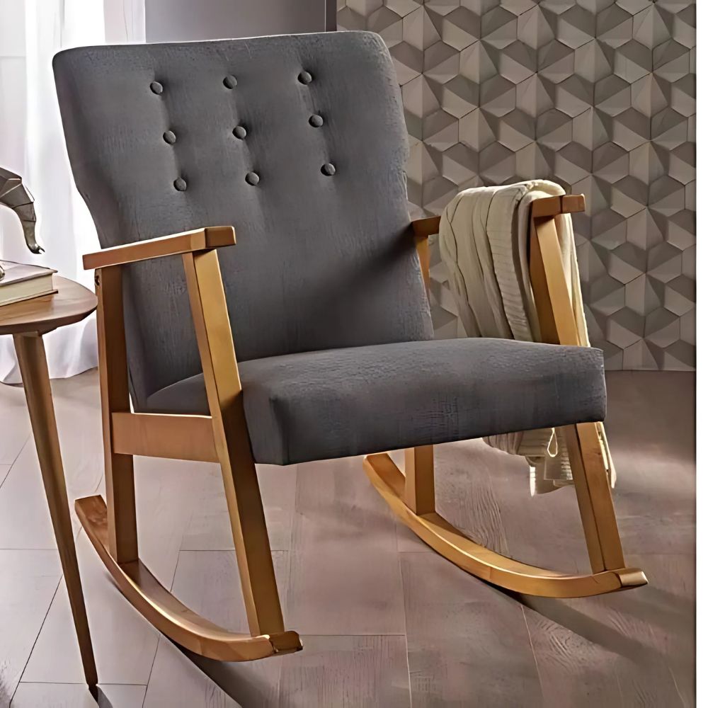 1-208-1.jpg Wooden Hand Carved Rocking Chair - Image 1