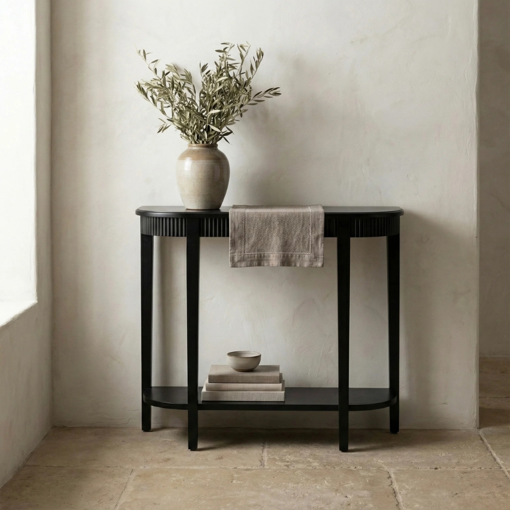 1-21-9.jpg Handcrafted Wooden Black Finish Console Table - Image 1