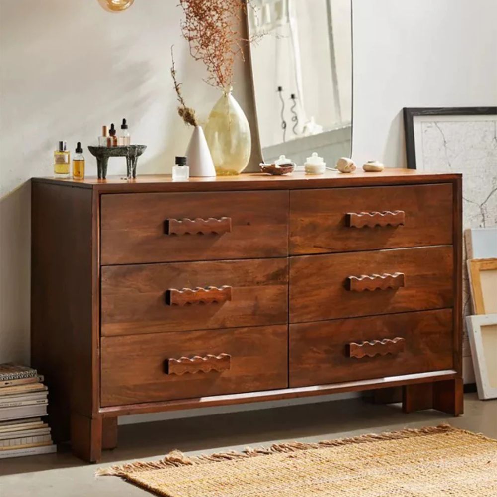 1-216-2.jpg Handcrafted Mango Wood Chest Of Drawers In Rustic Brown Finish - Image 1
