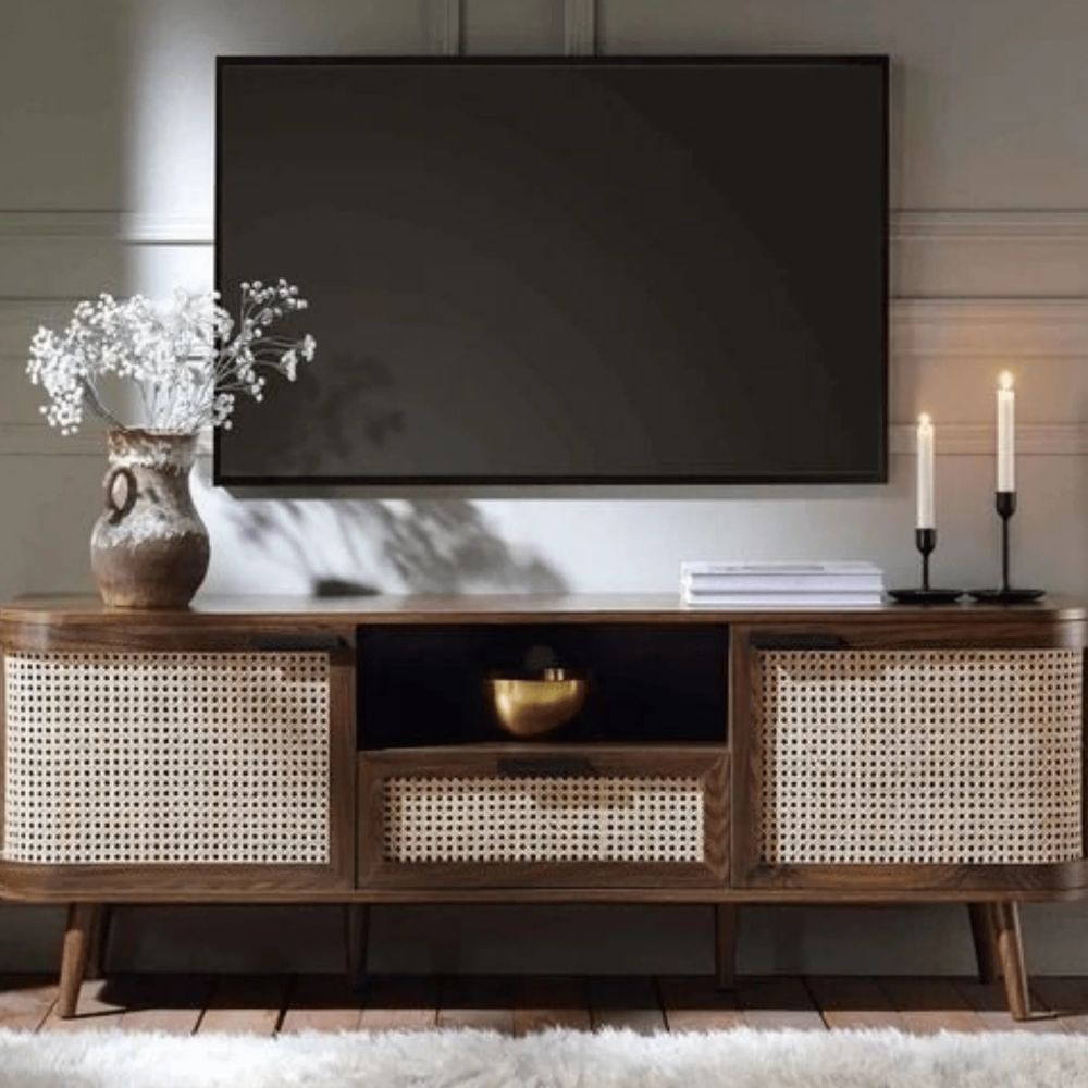 1-22-3.jpg Antique Vintage Cane Handmade Wooden TV Stand - Image 1