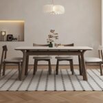 Wooden Marble-Top Wooden Dining Table Set