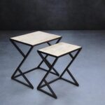 Wooden 2 Set and Black Iron End Table