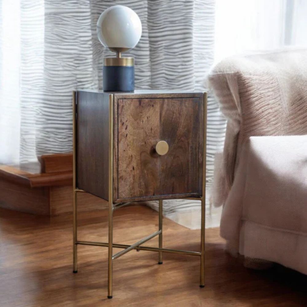 1-220-2.jpg Mango Wooden & Iron Bedside Table - Image 1