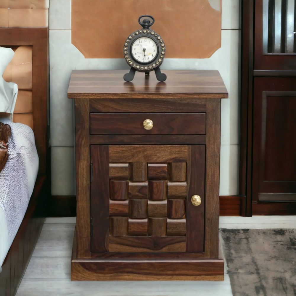 1-224-1.jpg Sheesham Wood Bedside Table - Image 1