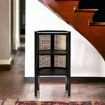 Antique Wood & Cane Bedside Table - Black Finish