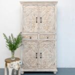Jodhpuri Wooden Carved Storage Wardrobe Almirah