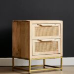 Wooden Home Decor Rattan Webbed Bedside Table - Image 3