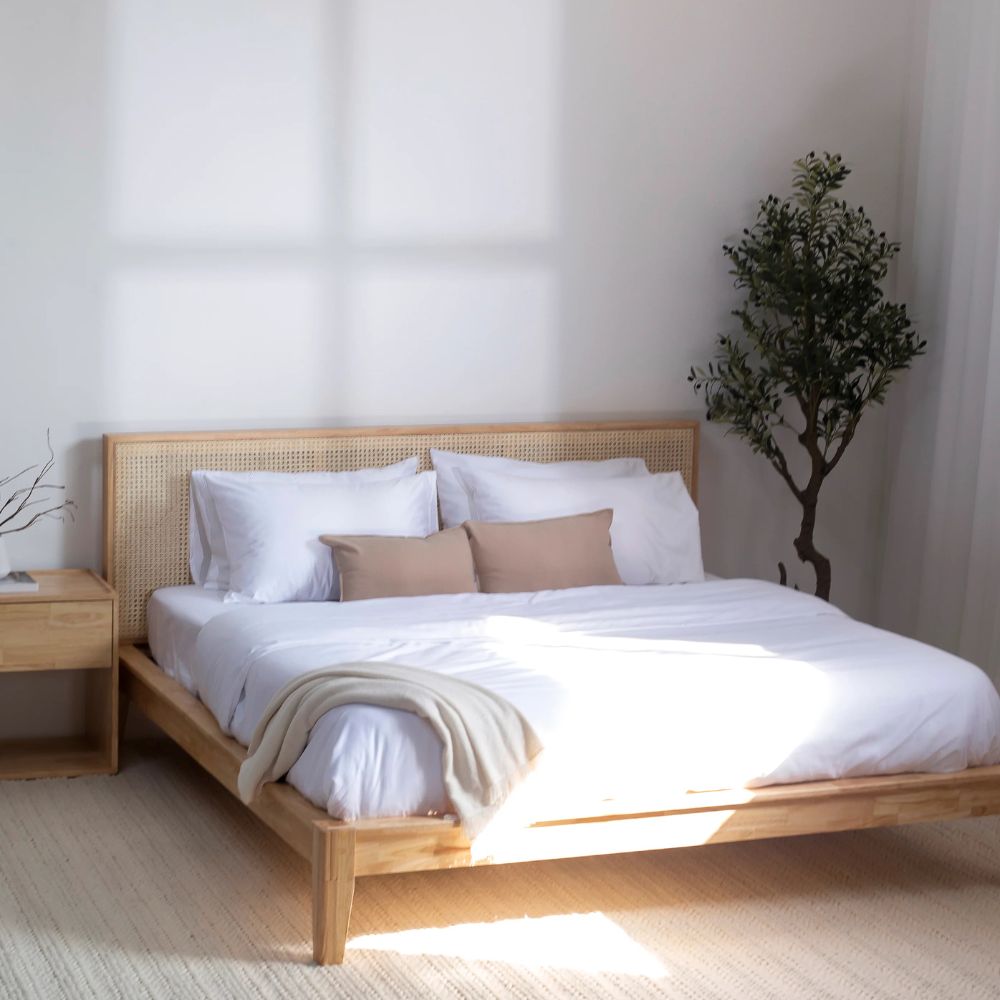 1-23.jpg Midori Joinery Rattan Light Wood Bed - Image 1