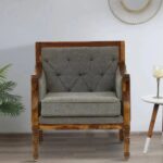 Mango Wood 1 Seater Sofa In Grey Colour