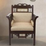 Mango Wood 1 Seater Sofa in Beige & Walnut Finish