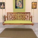 Fusion Flowered Carved Back Handmade Wooden Swing for Home [Jhula]