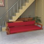 Red Back Upholstered Heritage Style Wooden Handmade Swing for Home [Jhula]