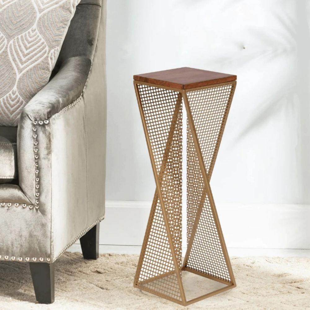 1-27-3.jpg Handcrafted Wooden & Metal Design End Table - Image 1