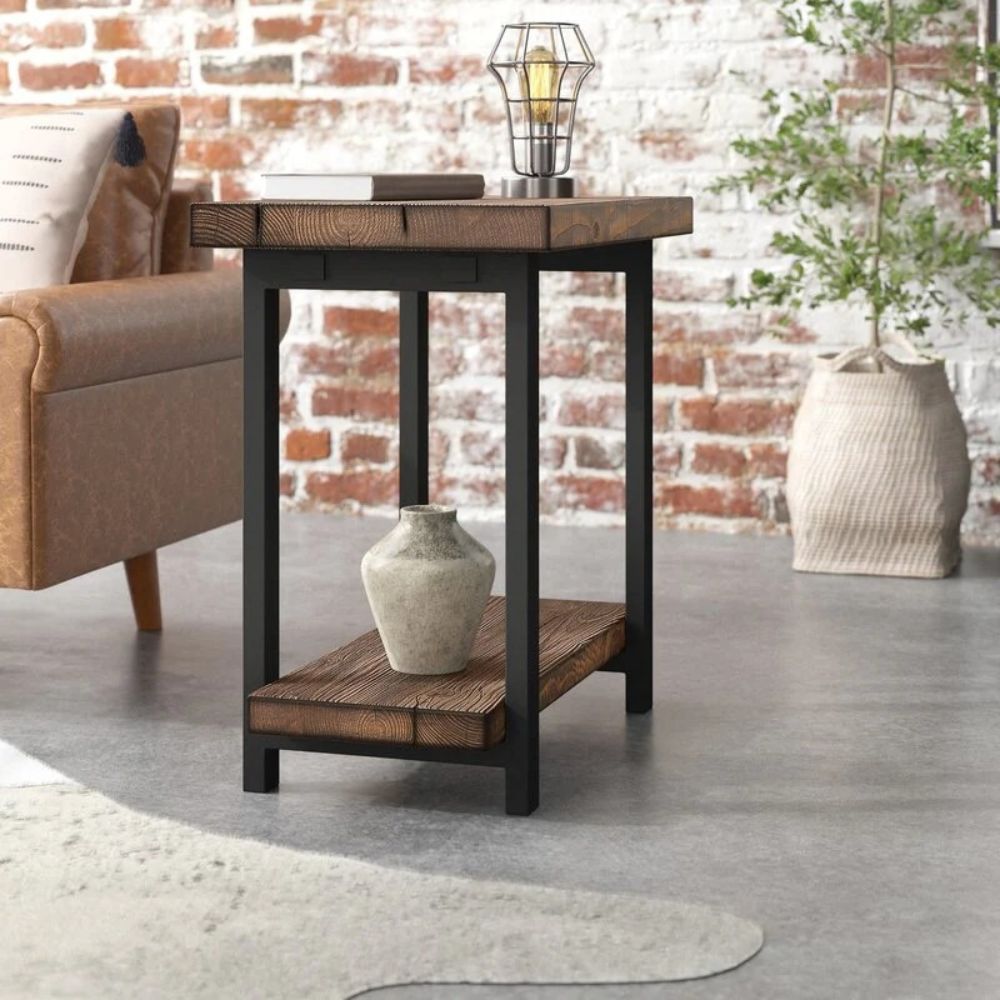 1-27-6.jpg Modern Iron & Solid Wood End Table - Image 1
