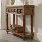 Hand Carved Design Console Table Natural Finish