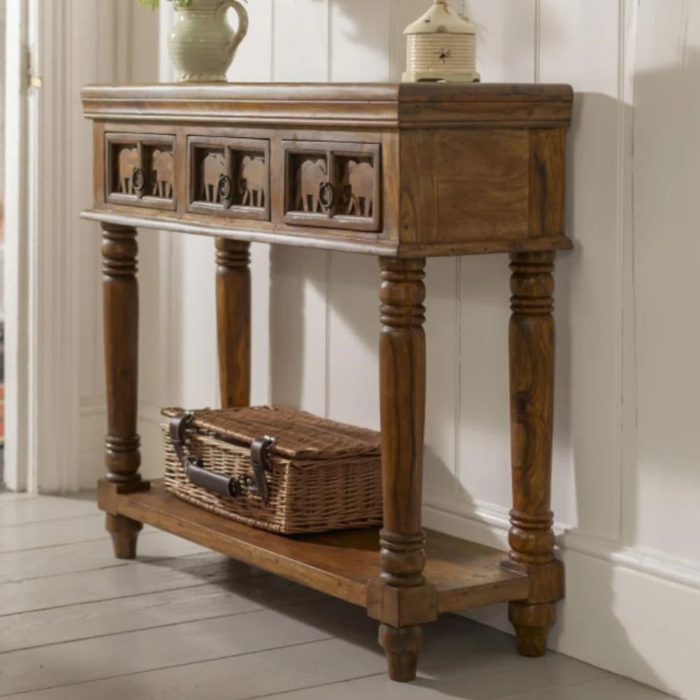 1-29-3.jpg Hand Carved Design Console Table Natural Finish - Image 1
