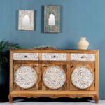 Hand Carved White Washed Mango Wood Sideboard
